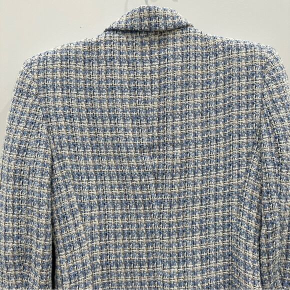 Zara Blue White Textured Tweed Double Breasted Blazer. Blogger fave. Like New - Picture 12 of 14